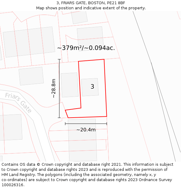 3, FRIARS GATE, BOSTON, PE21 8BF: Plot and title map