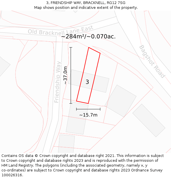 3, FRIENDSHIP WAY, BRACKNELL, RG12 7SG: Plot and title map