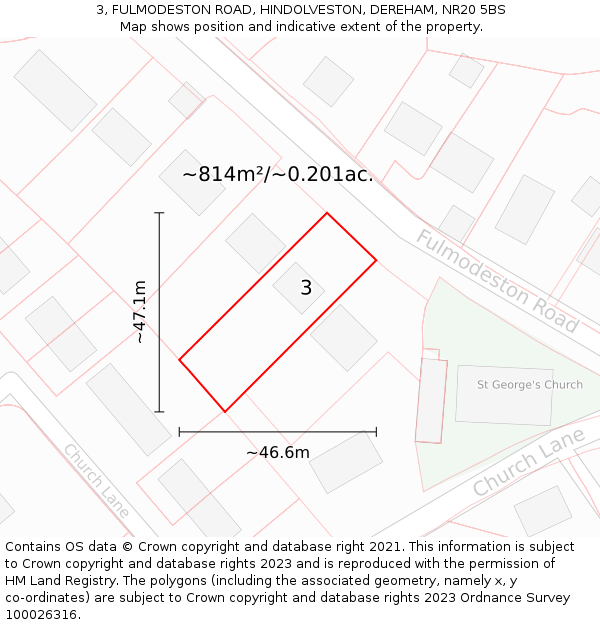 3, FULMODESTON ROAD, HINDOLVESTON, DEREHAM, NR20 5BS: Plot and title map