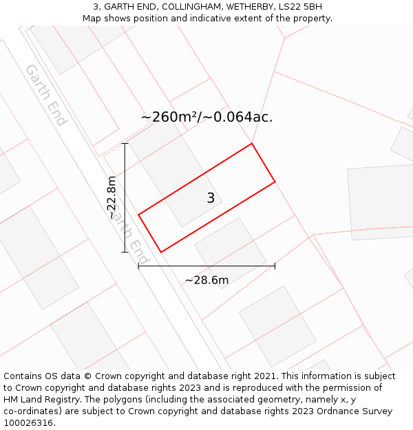 3, GARTH END, COLLINGHAM, WETHERBY, LS22 5BH: Plot and title map