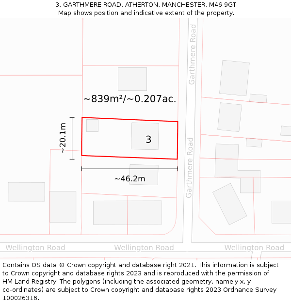 3, GARTHMERE ROAD, ATHERTON, MANCHESTER, M46 9GT: Plot and title map