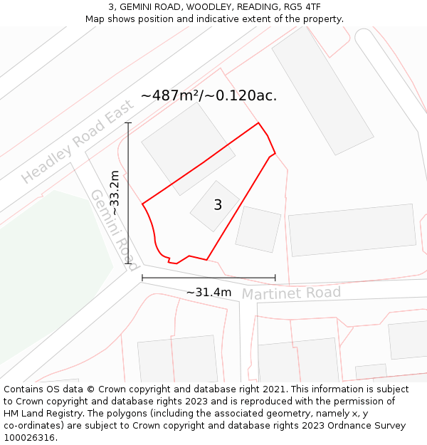 3, GEMINI ROAD, WOODLEY, READING, RG5 4TF: Plot and title map