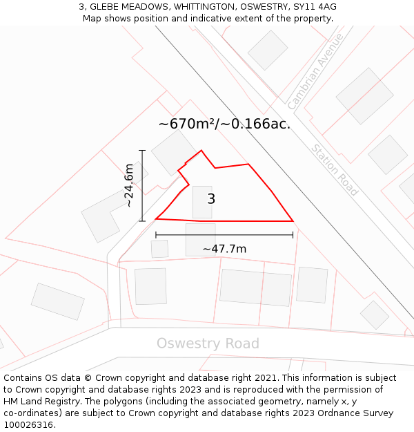 3, GLEBE MEADOWS, WHITTINGTON, OSWESTRY, SY11 4AG: Plot and title map