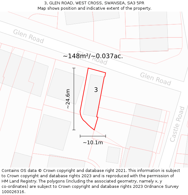 3, GLEN ROAD, WEST CROSS, SWANSEA, SA3 5PR: Plot and title map