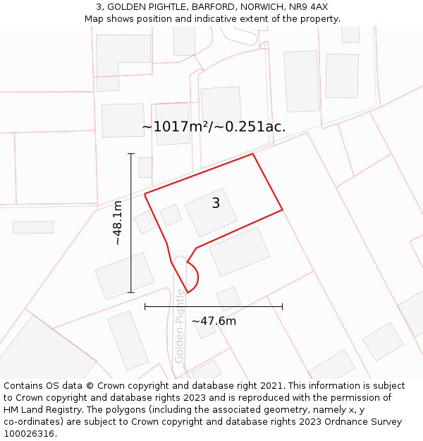 3, GOLDEN PIGHTLE, BARFORD, NORWICH, NR9 4AX: Plot and title map