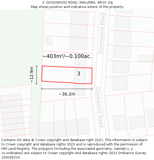 3, GOODWOOD ROAD, MALVERN, WR14 1NJ: Plot and title map