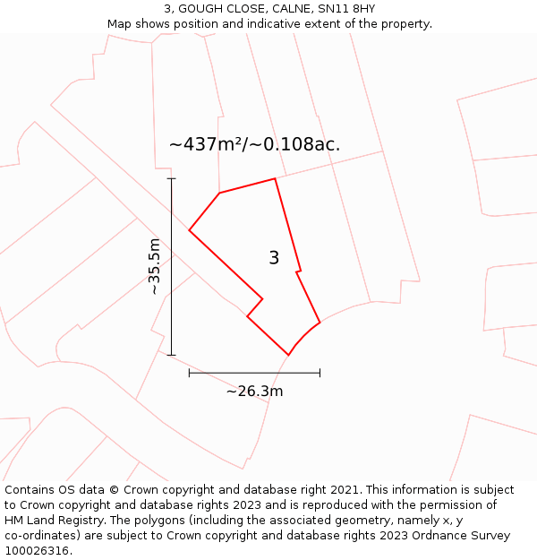 3, GOUGH CLOSE, CALNE, SN11 8HY: Plot and title map