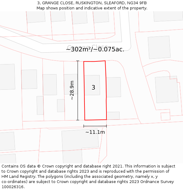 3, GRANGE CLOSE, RUSKINGTON, SLEAFORD, NG34 9FB: Plot and title map