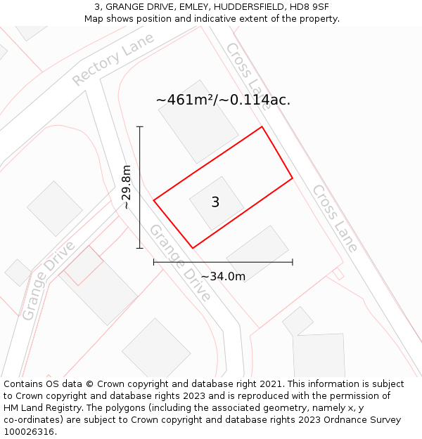 3, GRANGE DRIVE, EMLEY, HUDDERSFIELD, HD8 9SF: Plot and title map