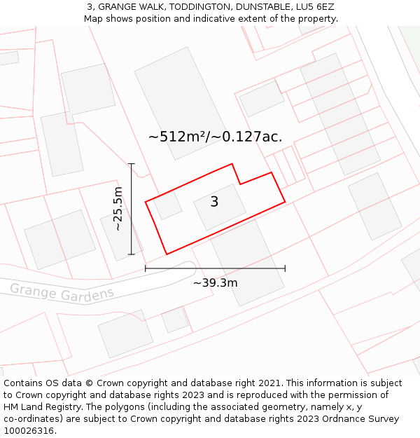 3, GRANGE WALK, TODDINGTON, DUNSTABLE, LU5 6EZ: Plot and title map