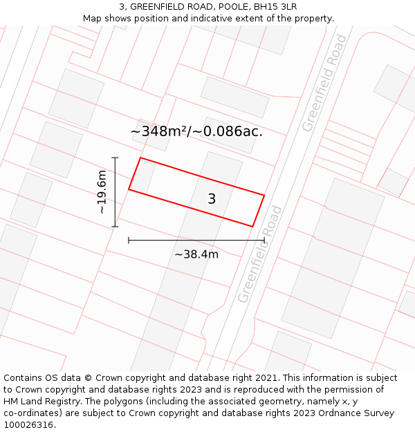 3, GREENFIELD ROAD, POOLE, BH15 3LR: Plot and title map