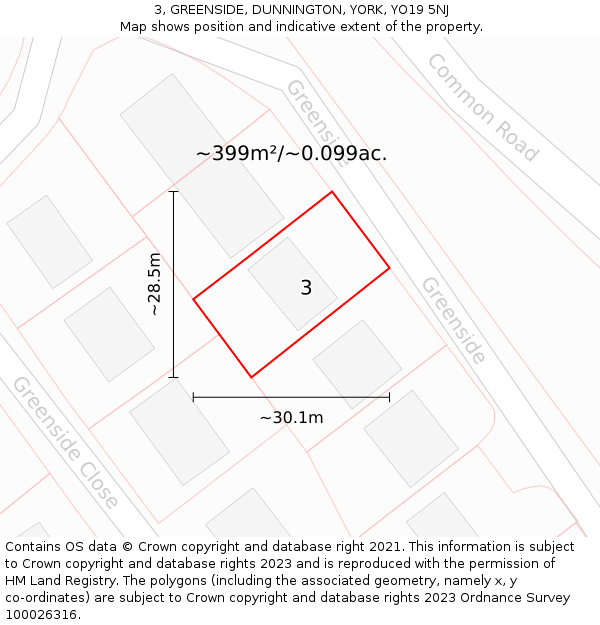 3, GREENSIDE, DUNNINGTON, YORK, YO19 5NJ: Plot and title map