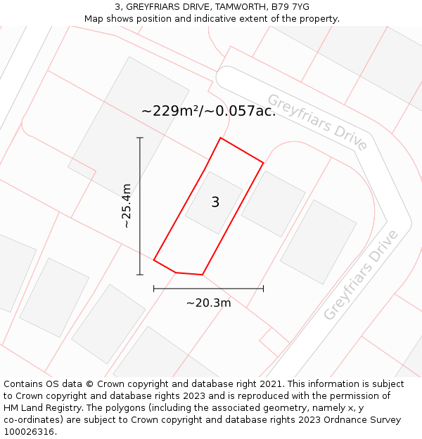 3, GREYFRIARS DRIVE, TAMWORTH, B79 7YG: Plot and title map