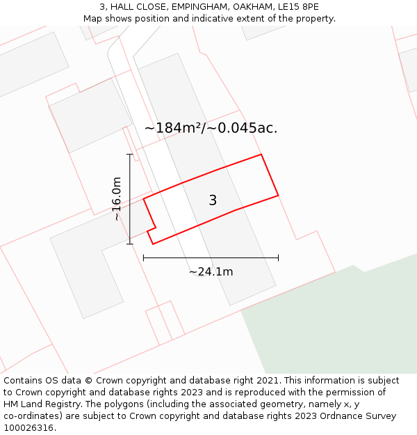 3, HALL CLOSE, EMPINGHAM, OAKHAM, LE15 8PE: Plot and title map