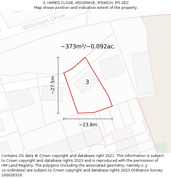 3, HARES CLOSE, KESGRAVE, IPSWICH, IP5 2EZ: Plot and title map