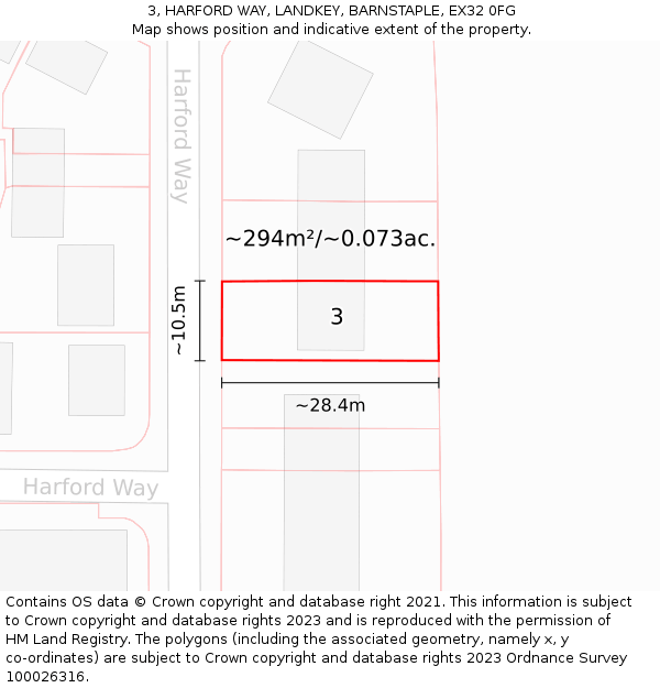 3, HARFORD WAY, LANDKEY, BARNSTAPLE, EX32 0FG: Plot and title map