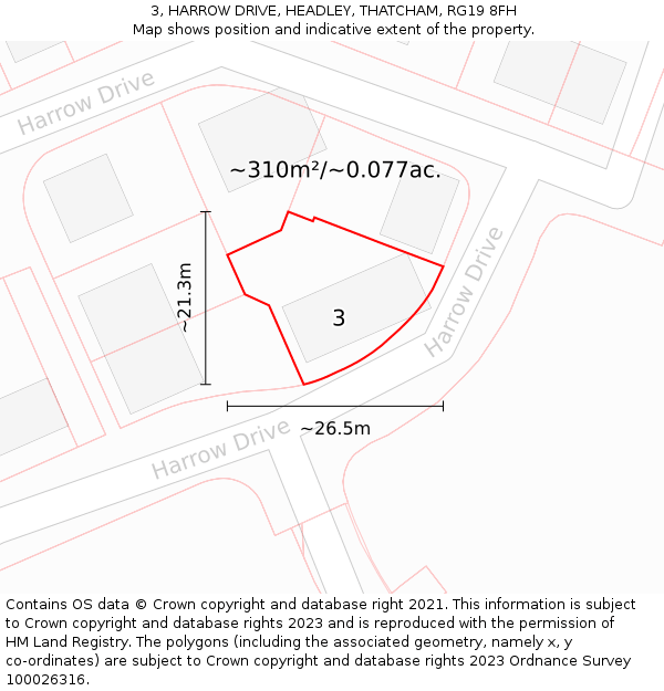 3, HARROW DRIVE, HEADLEY, THATCHAM, RG19 8FH: Plot and title map