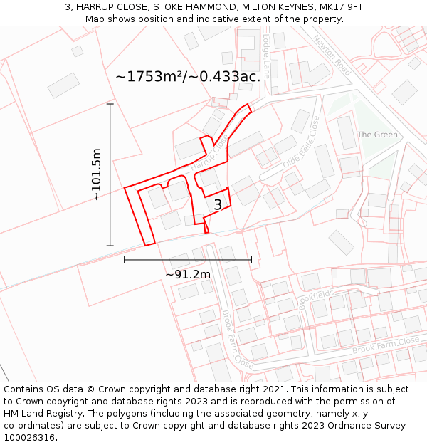 3, HARRUP CLOSE, STOKE HAMMOND, MILTON KEYNES, MK17 9FT: Plot and title map