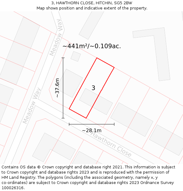 3, HAWTHORN CLOSE, HITCHIN, SG5 2BW: Plot and title map