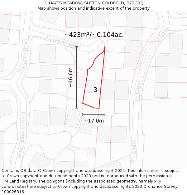 3, HAYES MEADOW, SUTTON COLDFIELD, B72 1XQ: Plot and title map