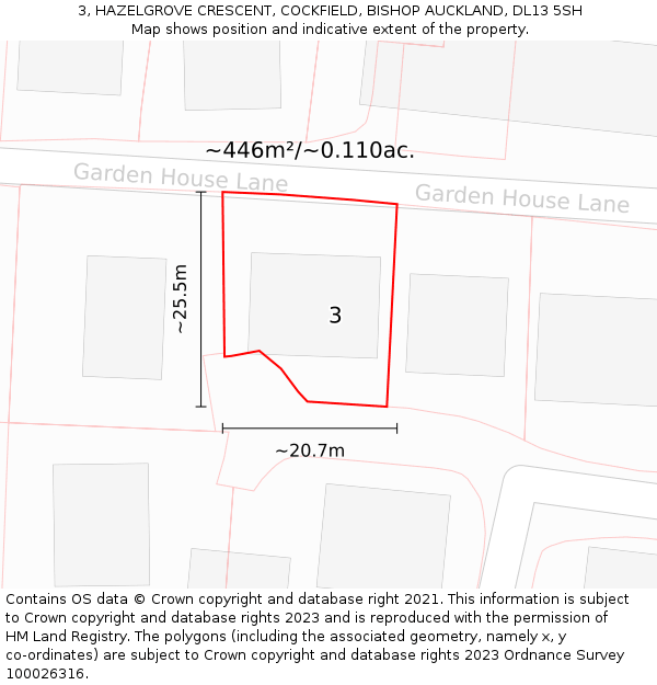 3, HAZELGROVE CRESCENT, COCKFIELD, BISHOP AUCKLAND, DL13 5SH: Plot and title map