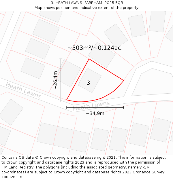 3, HEATH LAWNS, FAREHAM, PO15 5QB: Plot and title map