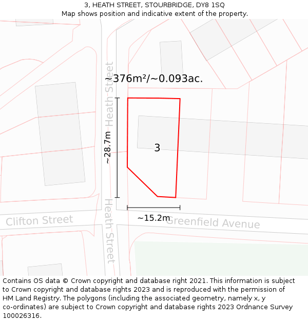 3, HEATH STREET, STOURBRIDGE, DY8 1SQ: Plot and title map