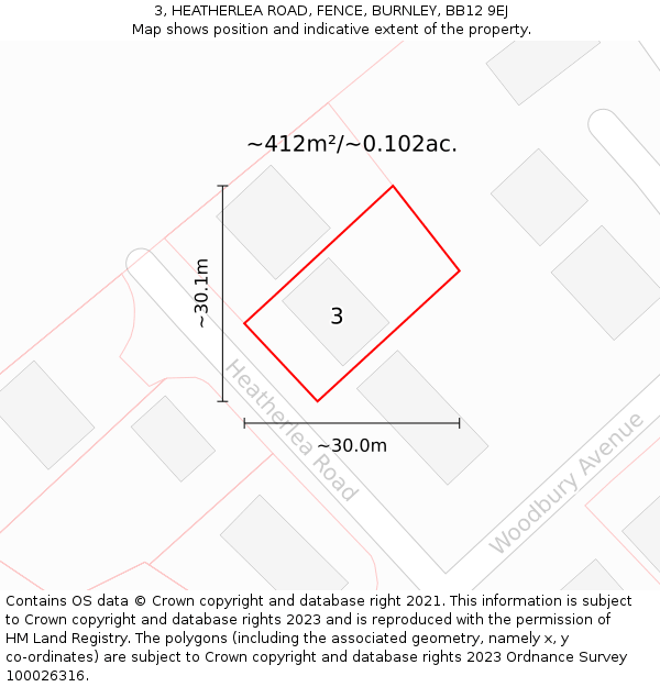 3, HEATHERLEA ROAD, FENCE, BURNLEY, BB12 9EJ: Plot and title map