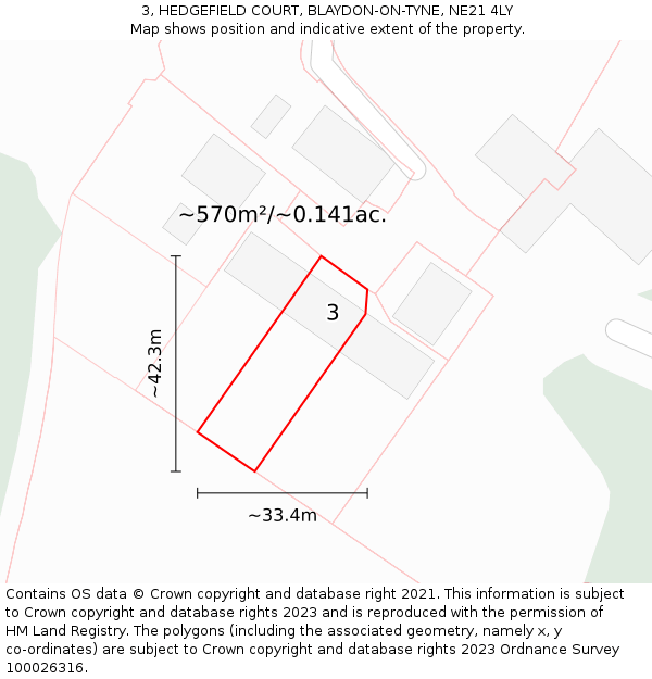 3, HEDGEFIELD COURT, BLAYDON-ON-TYNE, NE21 4LY: Plot and title map