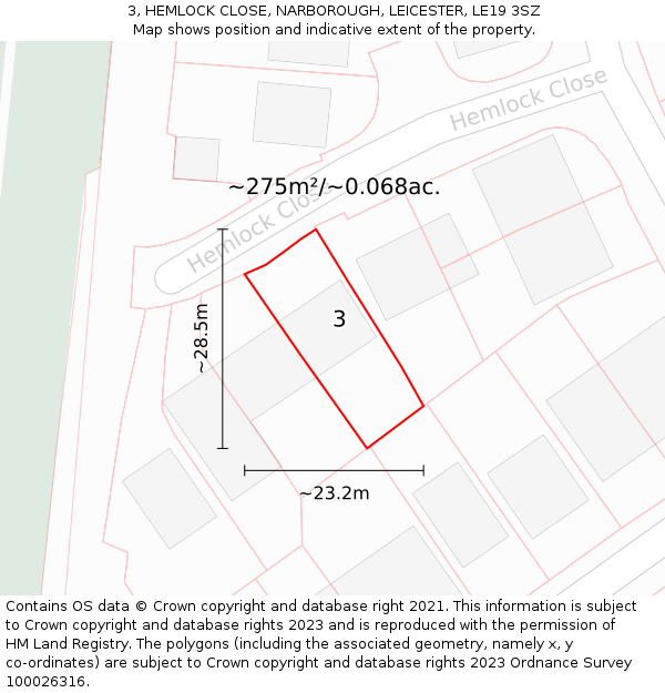 3, HEMLOCK CLOSE, NARBOROUGH, LEICESTER, LE19 3SZ: Plot and title map