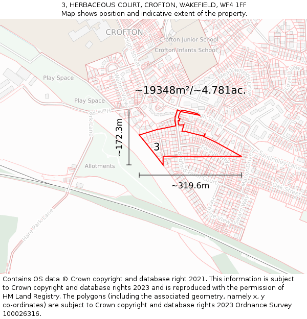 3, HERBACEOUS COURT, CROFTON, WAKEFIELD, WF4 1FF: Plot and title map