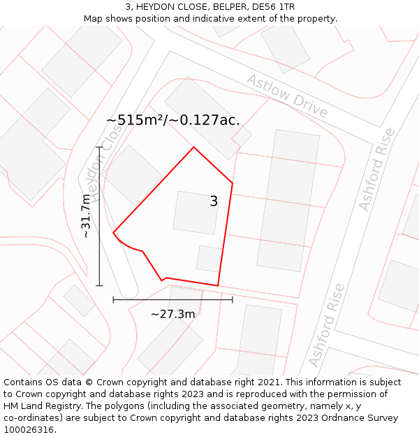 3, HEYDON CLOSE, BELPER, DE56 1TR: Plot and title map