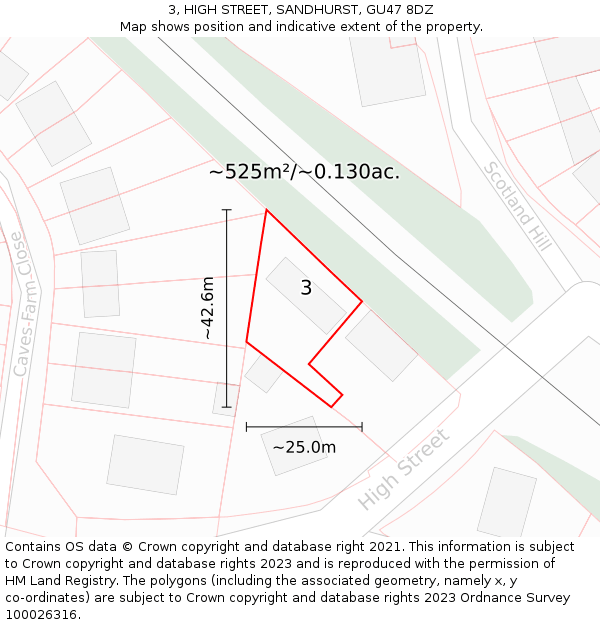 3, HIGH STREET, SANDHURST, GU47 8DZ: Plot and title map