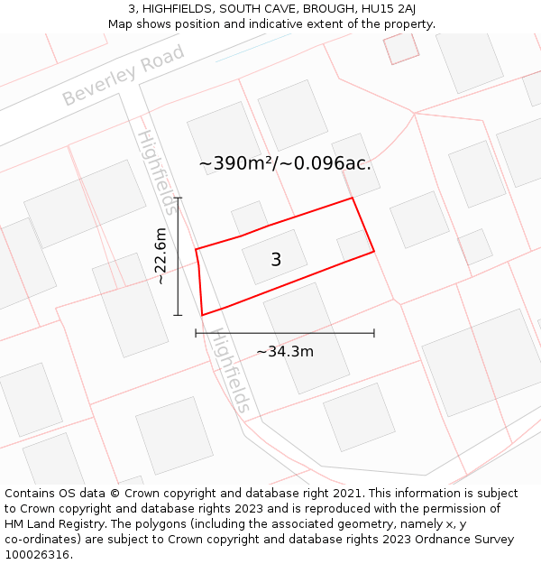 3, HIGHFIELDS, SOUTH CAVE, BROUGH, HU15 2AJ: Plot and title map