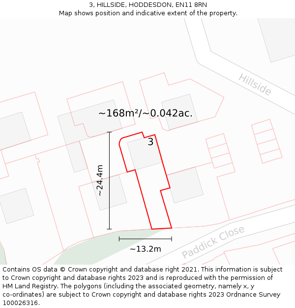 3, HILLSIDE, HODDESDON, EN11 8RN: Plot and title map