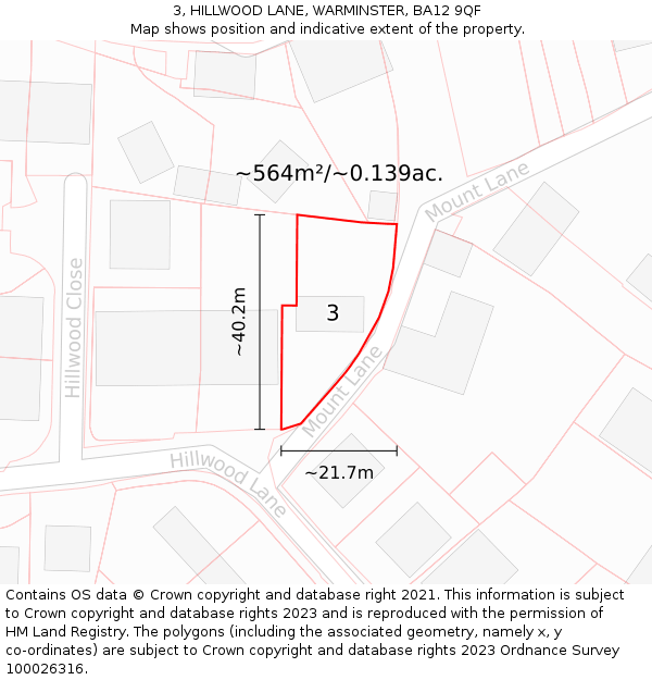 3, HILLWOOD LANE, WARMINSTER, BA12 9QF: Plot and title map