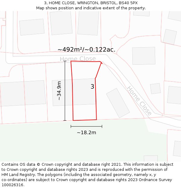 3, HOME CLOSE, WRINGTON, BRISTOL, BS40 5PX: Plot and title map