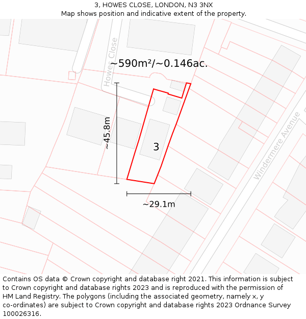 3, HOWES CLOSE, LONDON, N3 3NX: Plot and title map