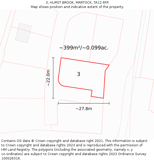 3, HURST BROOK, MARTOCK, TA12 6FR: Plot and title map