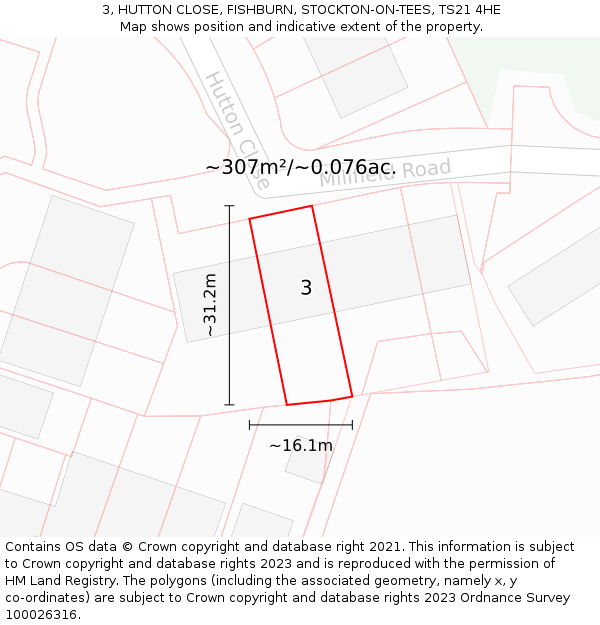 3, HUTTON CLOSE, FISHBURN, STOCKTON-ON-TEES, TS21 4HE: Plot and title map