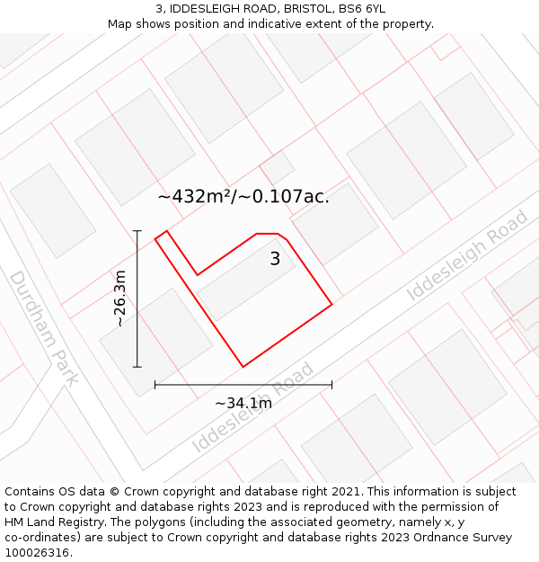 3, IDDESLEIGH ROAD, BRISTOL, BS6 6YL: Plot and title map