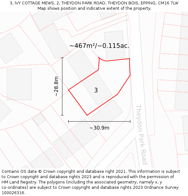 3, IVY COTTAGE MEWS, 2, THEYDON PARK ROAD, THEYDON BOIS, EPPING, CM16 7LW: Plot and title map