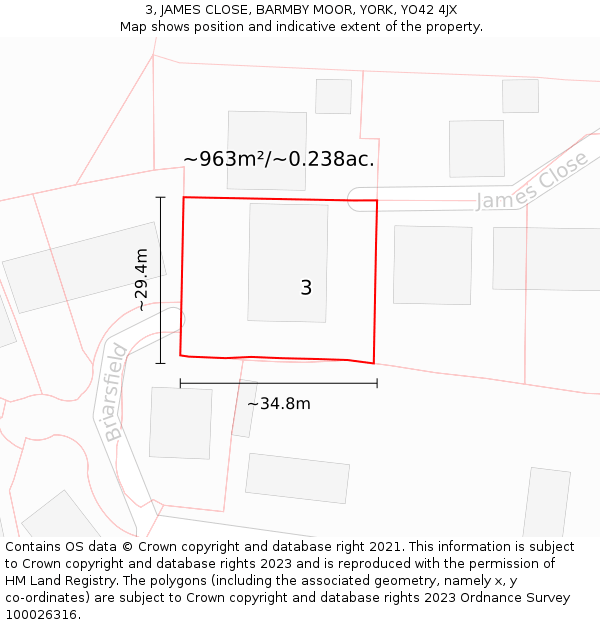 3, JAMES CLOSE, BARMBY MOOR, YORK, YO42 4JX: Plot and title map