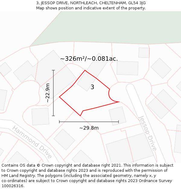 3, JESSOP DRIVE, NORTHLEACH, CHELTENHAM, GL54 3JG: Plot and title map