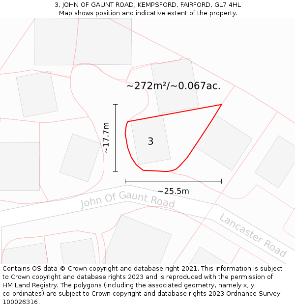 3, JOHN OF GAUNT ROAD, KEMPSFORD, FAIRFORD, GL7 4HL: Plot and title map