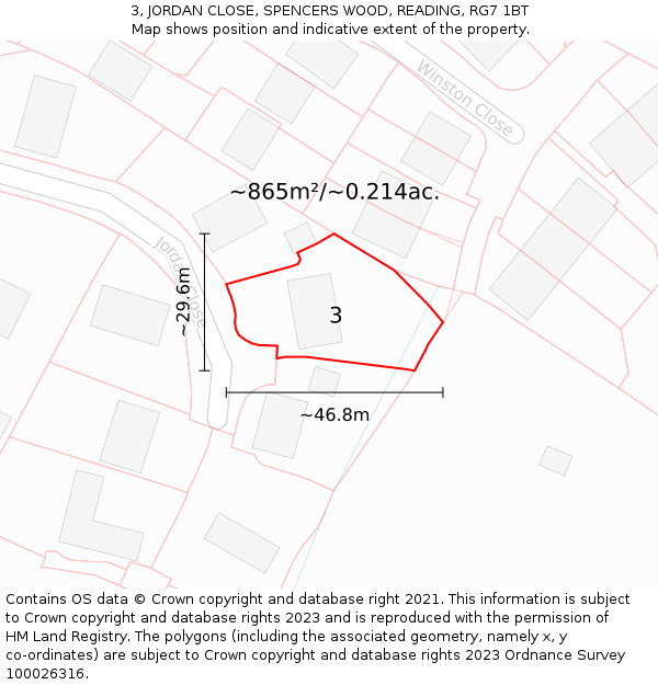 3, JORDAN CLOSE, SPENCERS WOOD, READING, RG7 1BT: Plot and title map