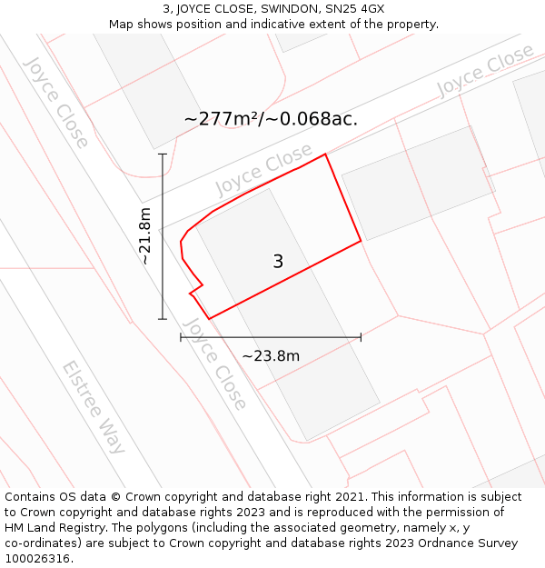 3, JOYCE CLOSE, SWINDON, SN25 4GX: Plot and title map