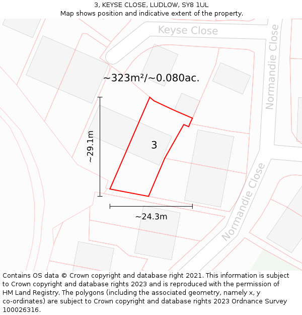 3, KEYSE CLOSE, LUDLOW, SY8 1UL: Plot and title map