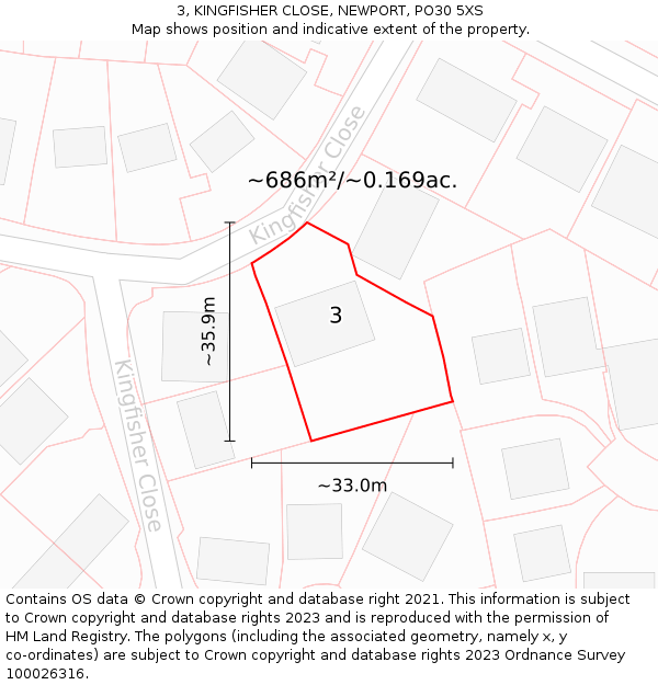 3, KINGFISHER CLOSE, NEWPORT, PO30 5XS: Plot and title map