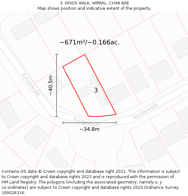 3, KINGS WALK, WIRRAL, CH48 8AE: Plot and title map